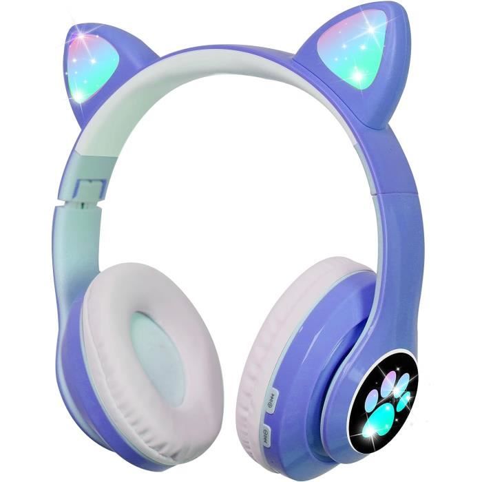 Casque Bluetooth Pour Enfants Sans Fil,Casque Cat Pliable Avec Led Flash Lumières Glow, Enfants Bluetooth 5.0 Avec Microphone[H1780]