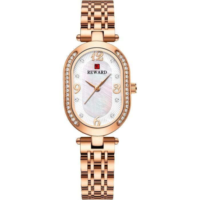 Décontracté Femme Montres Analogique Quartz Montres Avec Acier Inoxydable Bracelet Mode Cadran Ovale En Diamant Montre Pour F[H1600]