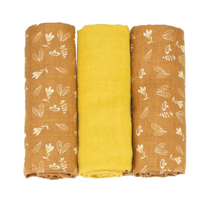Lot de 3 langes 70x70 Trois Kilos Sept - Mousseline 100% coton - Absorbants et doux