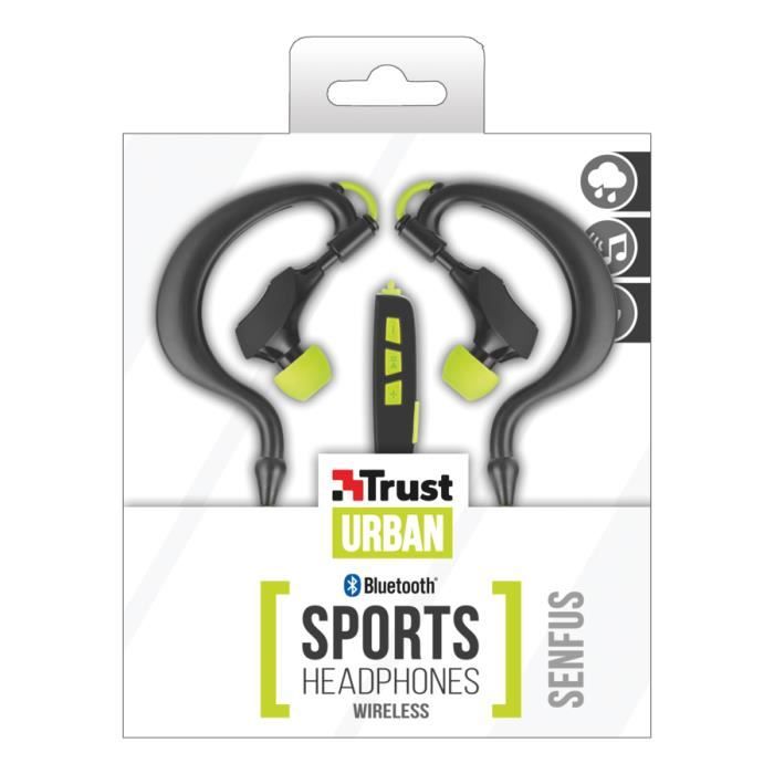 TRUST Ecouteurs pour le sport Bluetooth intra-auriculaire Senfus micro-casque, hydrophobe - Noir et vert
