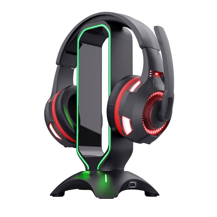 Trust Gaming GXT 265 Cintar Support pour Casque Gamer, Porte Casque RGB, Bords Éclairés par LED, 2 Ports USB, Accessoire Bureau