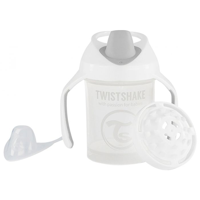Twistshake Mini gobelet anti-éclaboussures - Bébé -Bec souple-Mixeur de fruits-230 ml-Tasse de sevrage anti-fuite-Sans BPA-4m+-Blanc