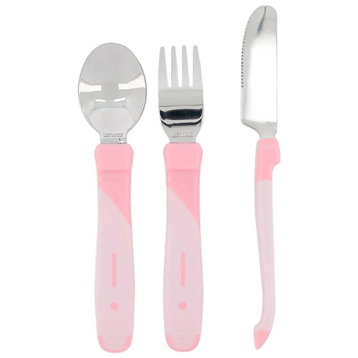 Twistshake Lot de couverts - Bébé - Acier inoxydable - Cuillère + Fourchette + Couteau - Couverts de sevrage sans BPA - 12m+ - Rose