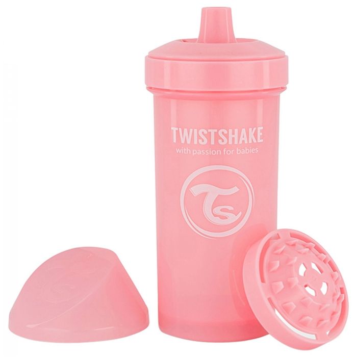 Twistshake Biberon anti-fuite avec bec dur et mixeur de fruits-360ml - Bouteille d'eau pour bébé - Tasse à bec sans BPA-6m+- Rose