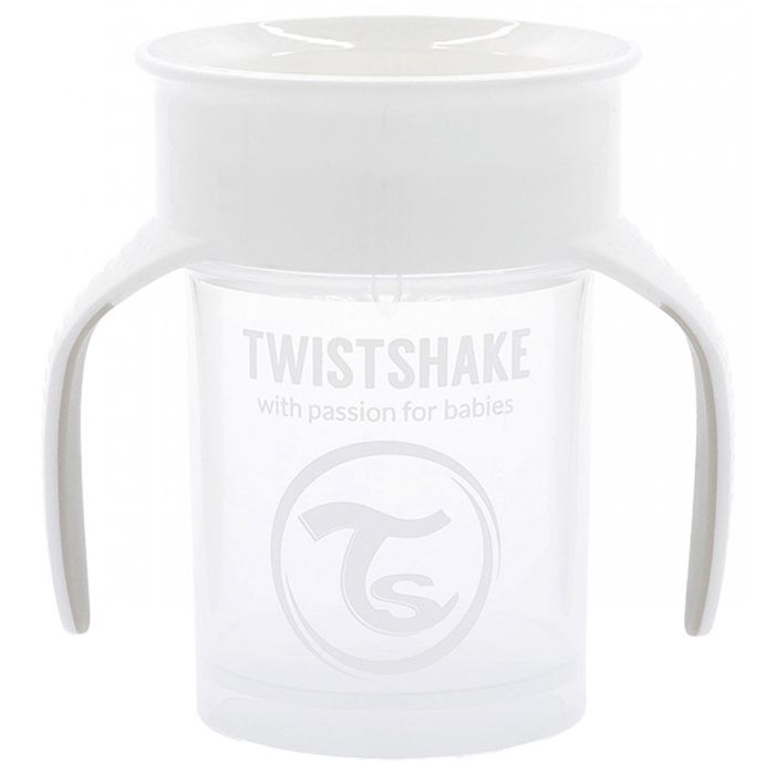 Twistshake Tasse à bec 360 ​​avec poignées - Bébé  - 230 ml -Tasse de sevrage anti-fuite- Sans BPA -Entraînement - Enfants-6m+-Blanc
