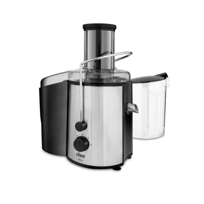 Ufesa LC5750 Delux – Extracteur de Jus, 1000W, avec 2 Vitesses + TURBO. Corps en Acier Inox avec Grande Entrée de 75mm et Pichet de