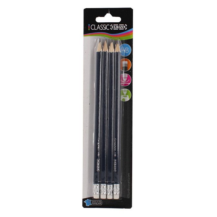 4 crayons graphite HB, bout gomme