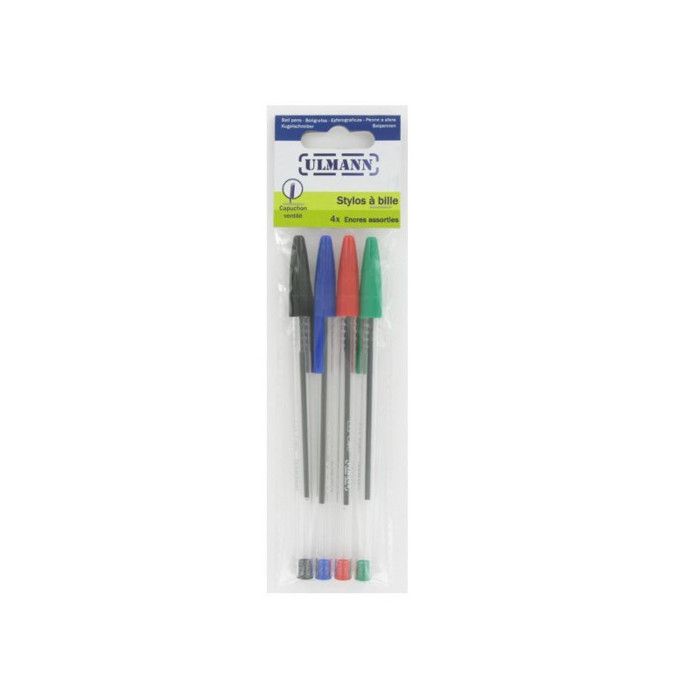 4 stylos bille encre couleurs assorties, pointe…