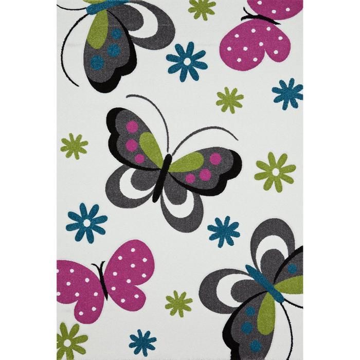 Tapis enfant - 140x200 cm - KIDS PAPILLONS Crème - Polypropylène - UN AMOUR DE TAPIS
