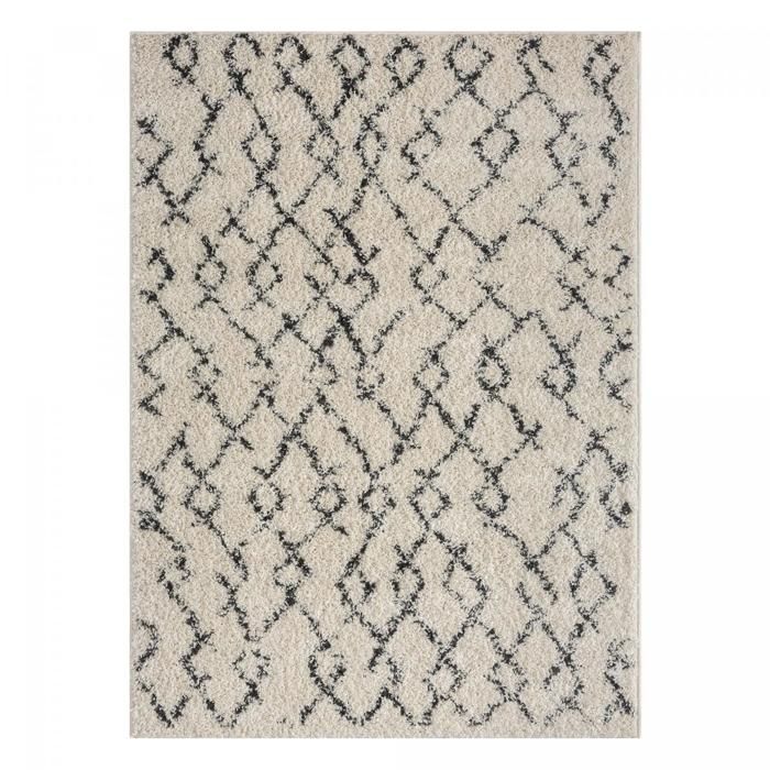 Tapis berbère style 120x170 cm Rectangulaire BENISTYLE 2 Crème Chambre adapté au chauffage par le sol