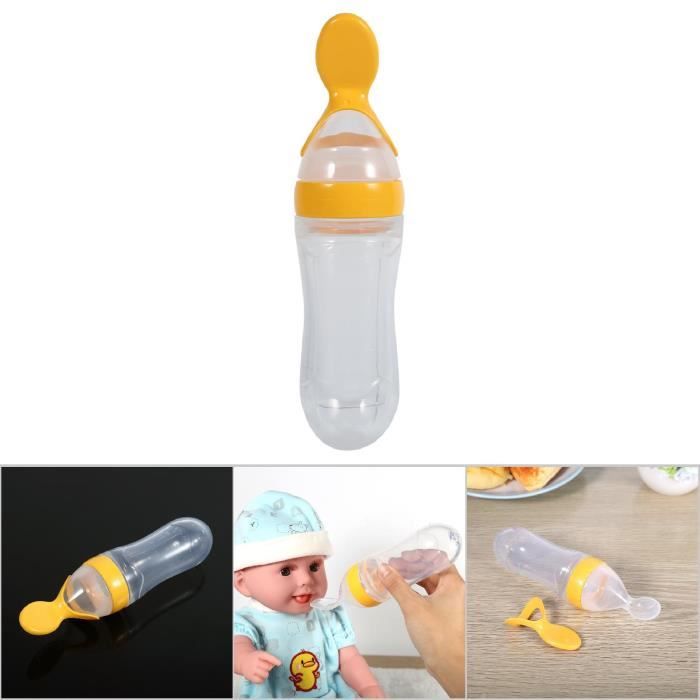 mangeoire pour bébé Biberon en silicone de 90 ml pour bébé tout-petit avec cuillère mangeoire à céréales pour DUO