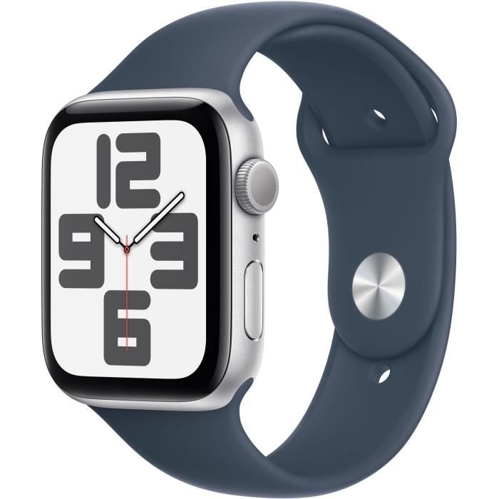 Apple Watch SE GPS - 44mm - Boîtier Silver Aluminium - Bracelet Storm Blue Sport Band - M/L