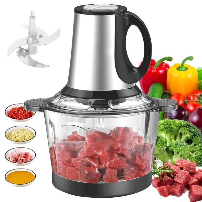 Hachoir Electrique,4 lames acier inoxydable, Mixeur,Hachoir viande, 3 vitesses(2L), pour la viande et les légumes