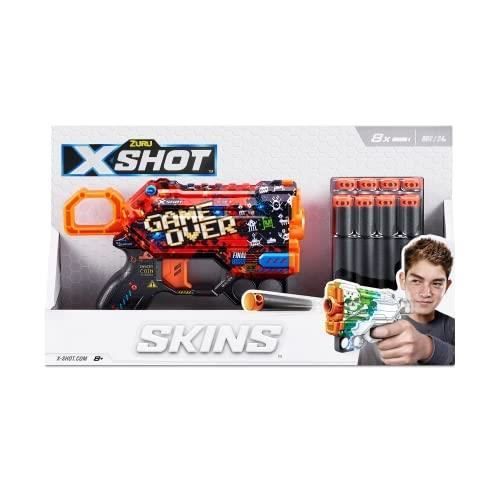 Pistolet X-Shot Skins Menace en mousse - Marque XSHOT - 8 flèches - Jeu plein air pour enfant