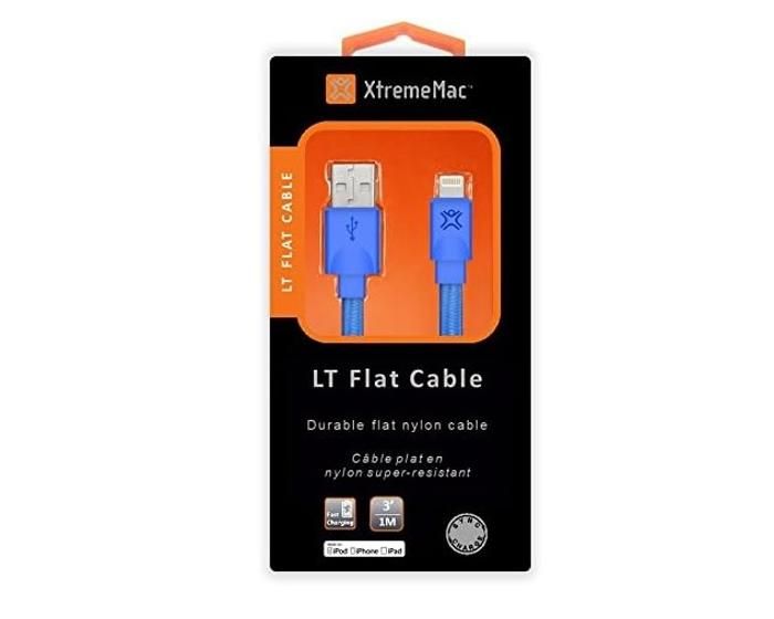 Câble Apple lightning (1,2m), nylon, plat XTREME MAC - XCL-USB Bleu Ciel