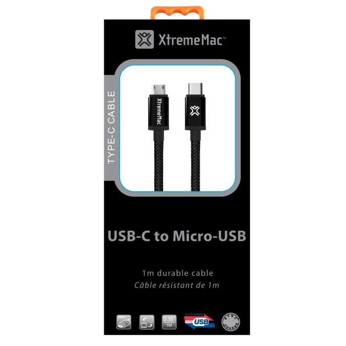 Cable nylon 1m reversible XCL-UCM-13 Xtrememac USB-C vers MICRO-USB noir (XCL-UCM-13)