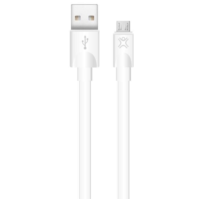 Cable plat micro usb xtrememac plat anti nœuds hautement résistant blanc