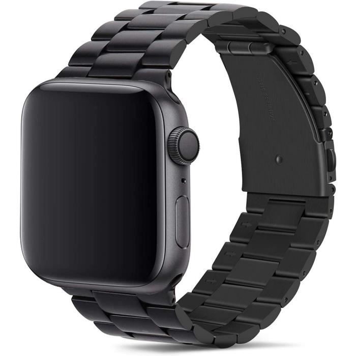 Bracelet Ajustable pour Apple Watch 42mm/44mm/45mm/46mm Series 10 9 8 SE 7 6 5 4 3 2 1 - Acier Inoxydable Métal Noir