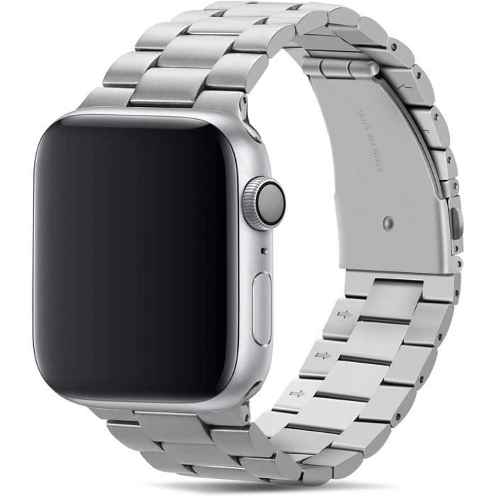 Bracelet Compatible avec Apple Watch 42mm/44mm/45mm Series 9 8 SE 7 6 5 4 3 2 1, Acier Inoxydable Métal Réglable Argenté