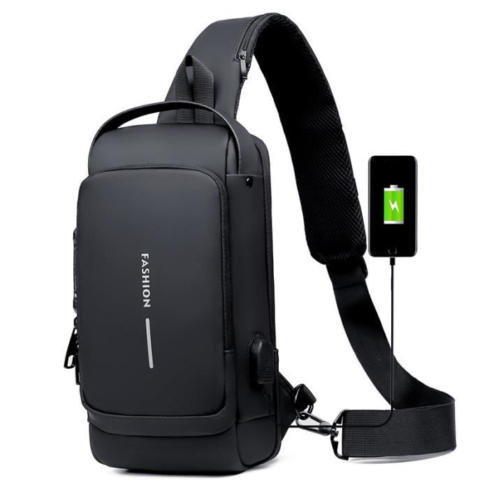Sac à bandoulière de sport,YSTP sac de poitrine étanche, sac à bandoulière d'extérieur, sac à dos à bandoulière antivol, noir