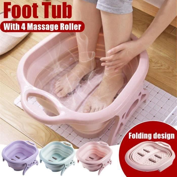 Thalasso Pieds Pliable Bain de Pied Massant en Plastique Baignoire de Bain avec 4 Rouleaux de Massage ROSE QK44709