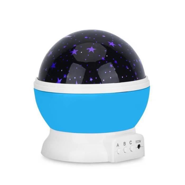 Veilleuse Enfant Etoiles LED Projecteur Lampe de Projection 360 Rotation pour Chambre Chevet Table de Fille Fils Bébé NoëlBleu