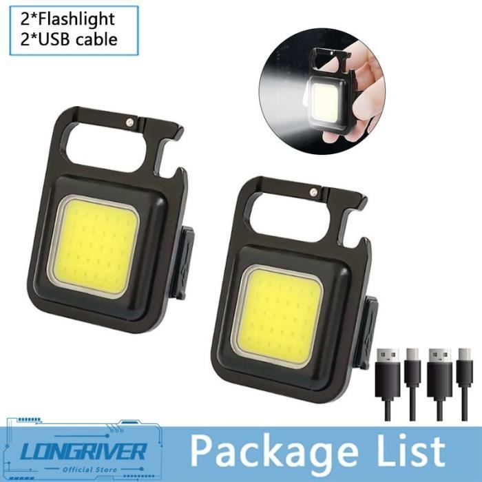 LAMPE DE POCHE,2PCS--Mini lampe de poche Portable à lumière LED COB, torche magnétique forte, rechargeable par USB, pour le travail