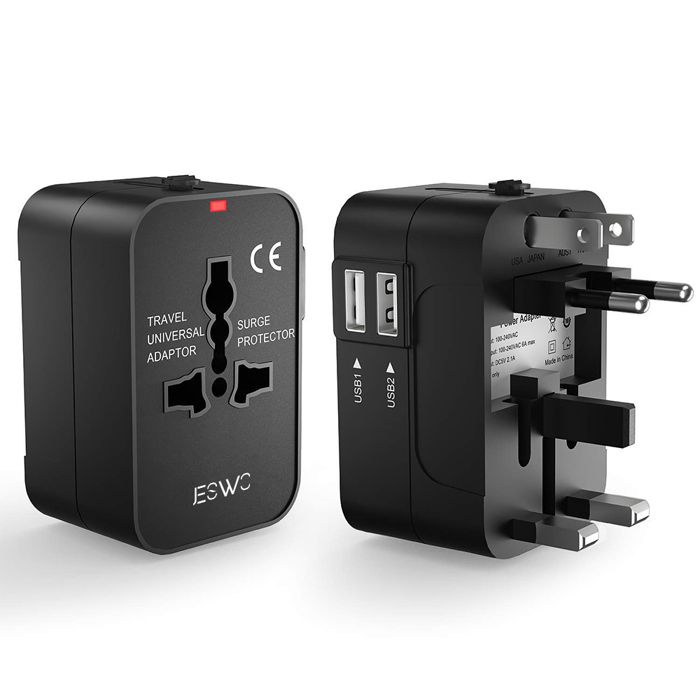 Adaptateur de Voyage, Zamus Adaptateur Universel Prises avec 2 Prise électrique USB pour Plus de 200 Pays