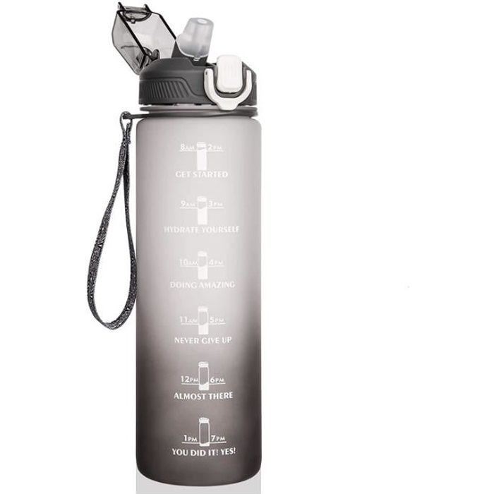 1L Sport Gourde avec Paille, 1 Litre Bouteille d'eau avec Marqueur de Temps Motivation
