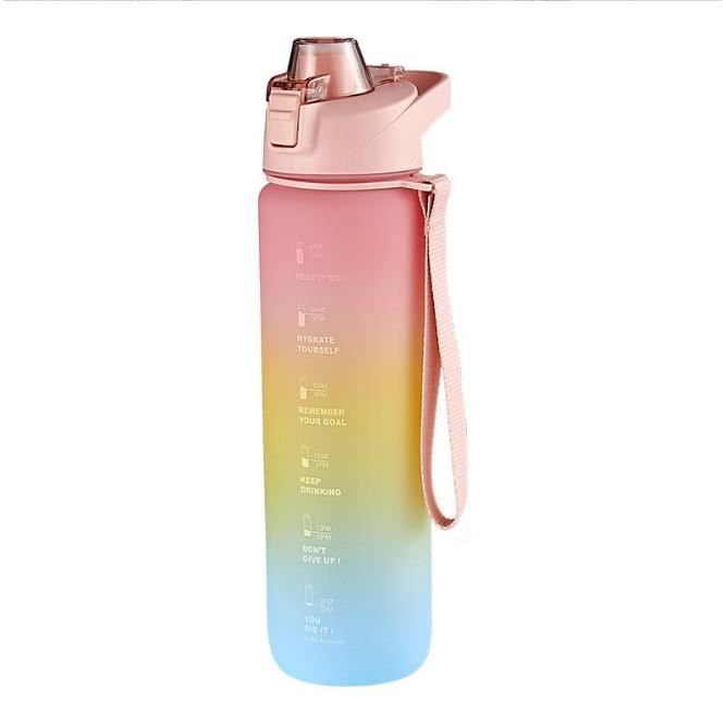1L Sport Gourde avec Paille avec Marqueur de Temps de Motivation, Bouteille d'eau Ecologique pour Fitness, Gym, Randonnée,Voyage