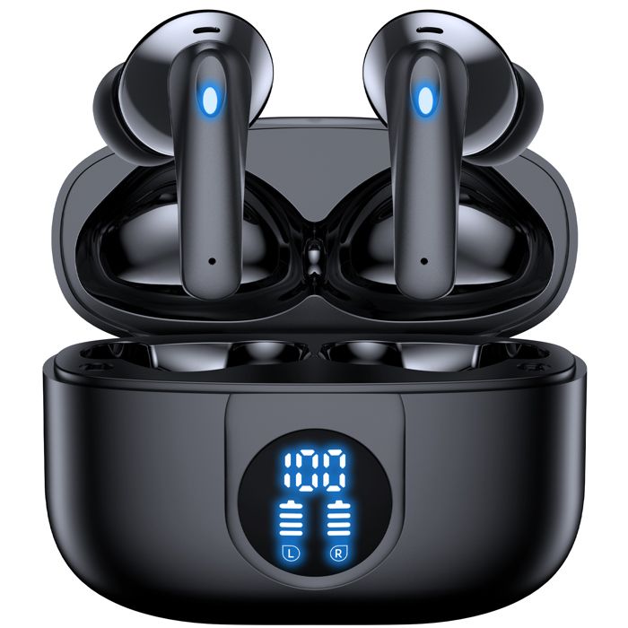 Ecouteur Sans Fil Réduction de Bruit ANC et ENC ZINGBIRD Oreillette Bluetooth 5.3 Casque Étanche IPX6 30H d'Autonomie Noir