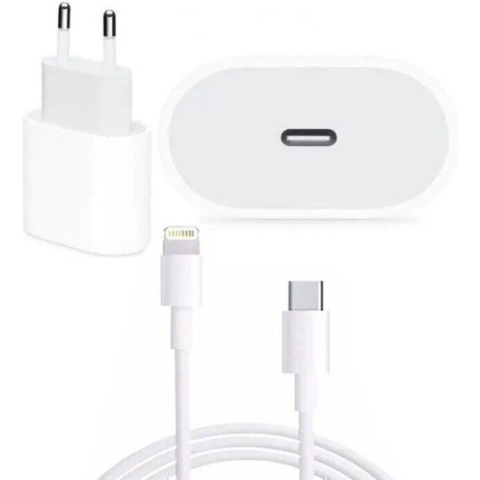 Chargeur PD Rapide 20W + Cable Lightning vers USB C 1M Pour iPhone 13 / 13 Pro / 13 Pro Max / 12 / 12 Pro / 12 Pro Max / 11 / XR/ X