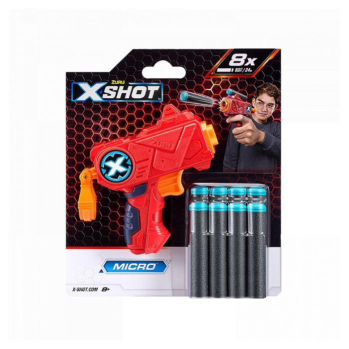 XSHOT- Excel Micro Pistolet Mousse 1 Coup. Livré avec 8 flèches. Tire jusqu'à 25 mètres, 3613TQ1-22